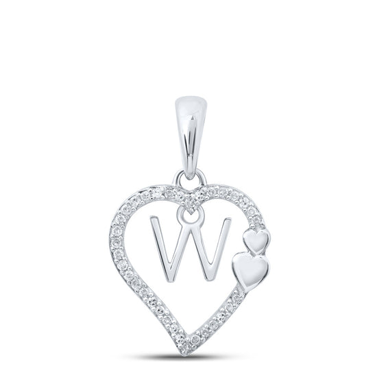 10k White Gold Womens Round Diamond W Heart Letter Pendant 1/10 Cttw