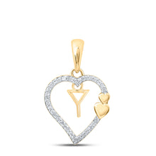  10k Yellow Gold Womens Round Diamond Y Heart Letter Pendant 1/10 Cttw