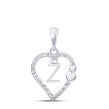  10k White Gold Womens Round Diamond Z Heart Letter Pendant 1/10 Cttw