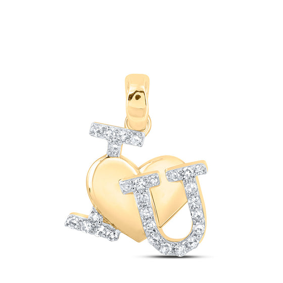 10k Yellow Gold Womens Round Diamond I Love U Heart Pendant 1/6 Cttw