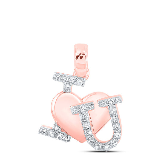 10k Rose Gold Womens Round Diamond I Love U Heart Pendant 1/6 Cttw