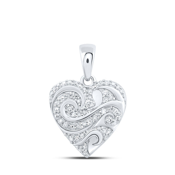10k White Gold Womens Round Diamond Heart Pendant 1/6 Cttw