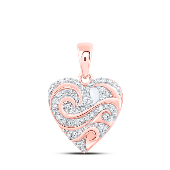 10k Rose Gold Womens Round Diamond Heart Pendant 1/6 Cttw