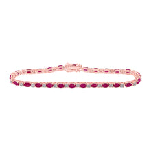  14k Rose Gold Womens Oval Ruby Diamond Tennis Bracelet 7 Cttw