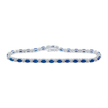  14k White Gold Womens Oval Blue Sapphire Diamond Fashion Bracelet 7-3/8 Cttw