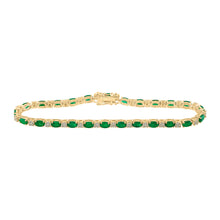  14k Yellow Gold Womens Oval Emerald Diamond Tennis Bracelet 6 Cttw