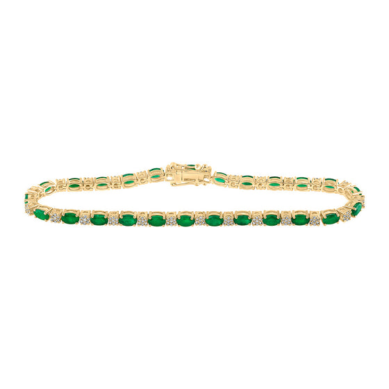 14k Yellow Gold Womens Oval Emerald Diamond Tennis Bracelet 6 Cttw