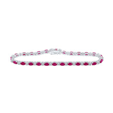  14k White Gold Womens Oval Ruby Diamond Fashion Bracelet 7 Cttw