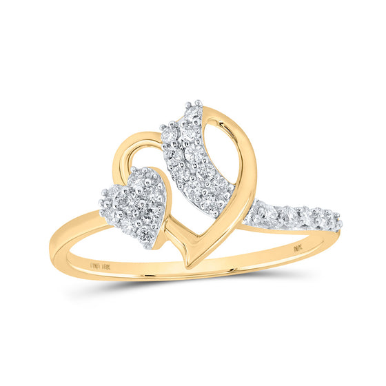 10k Yellow Gold Womens Round Diamond Heart Ring 1/4 Cttw