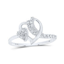  10k White Gold Womens Round Diamond Heart Ring 1/4 Cttw
