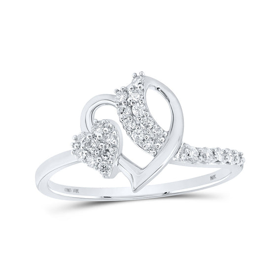 10k White Gold Womens Round Diamond Heart Ring 1/4 Cttw