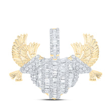  10k Yellow Gold Mens Baguette Diamond Dove Heart Charm Pendant 2-1/3 Cttw