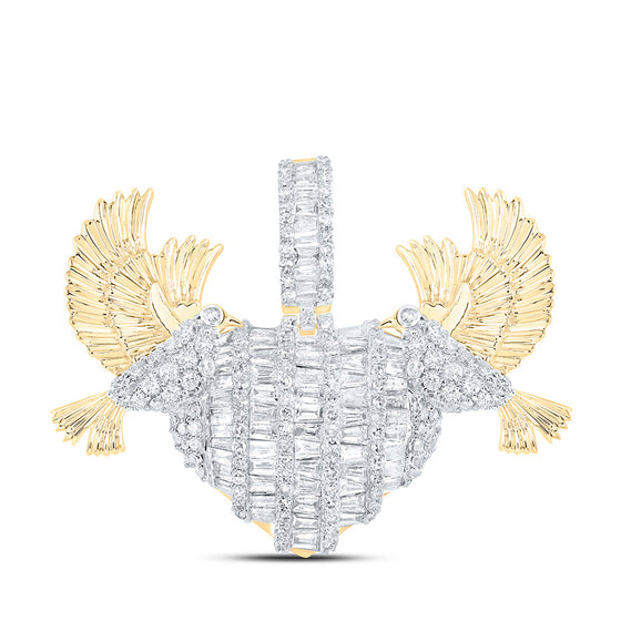 10k Yellow Gold Mens Baguette Diamond Dove Heart Charm Pendant 2-1/3 Cttw