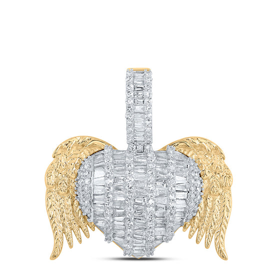 10k Yellow Gold Womens Round Diamond Wing Heart Pendant 2 Cttw