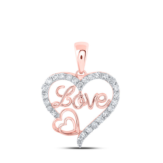 10k Rose Gold Womens Round Diamond Love Heart Pendant 3/8 Cttw