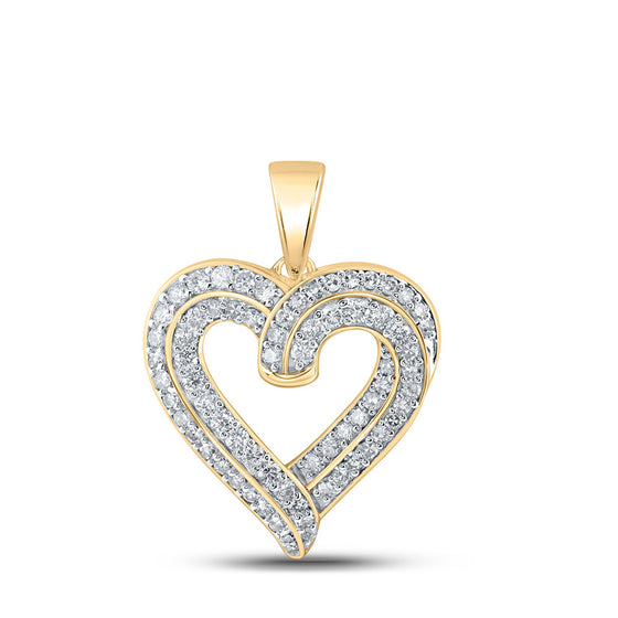 10k Yellow Gold Womens Round Diamond Heart Pendant 5/8 Cttw