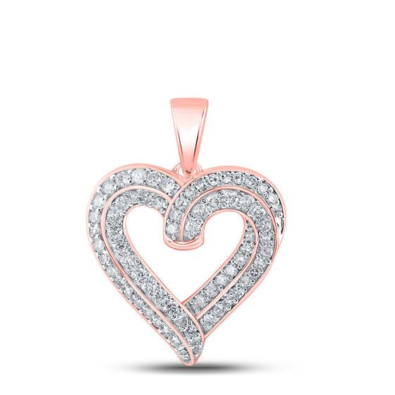 10k Rose Gold Womens Round Diamond Heart Pendant 5/8 Cttw