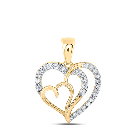 10k Yellow Gold Womens Round Diamond Heart Pendant 1/3 Cttw