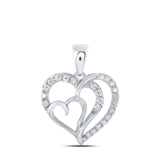 10k White Gold Womens Round Diamond Heart Pendant 1/3 Cttw
