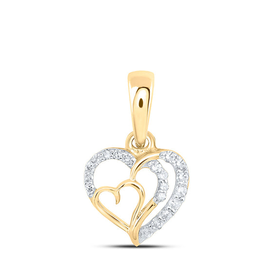 10k Yellow Gold Womens Round Diamond Heart Pendant 1/10 Cttw