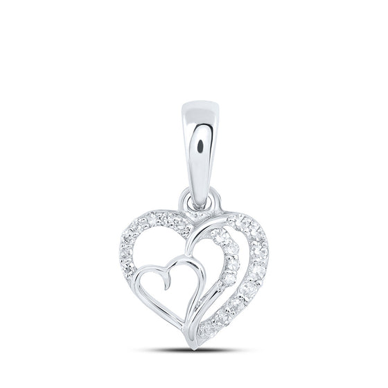 10k White Gold Womens Round Diamond Heart Pendant 1/10 Cttw