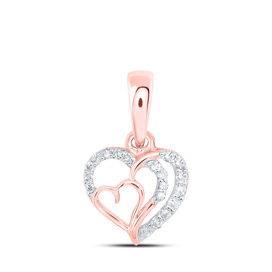 10k Rose Gold Womens Round Diamond Heart Pendant 1/10 Cttw