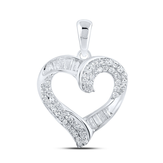 10k White Gold Womens Round Diamond Heart Pendant 1/2 Cttw