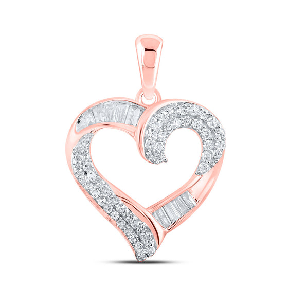 10k Rose Gold Womens Round Diamond Heart Pendant 1/2 Cttw