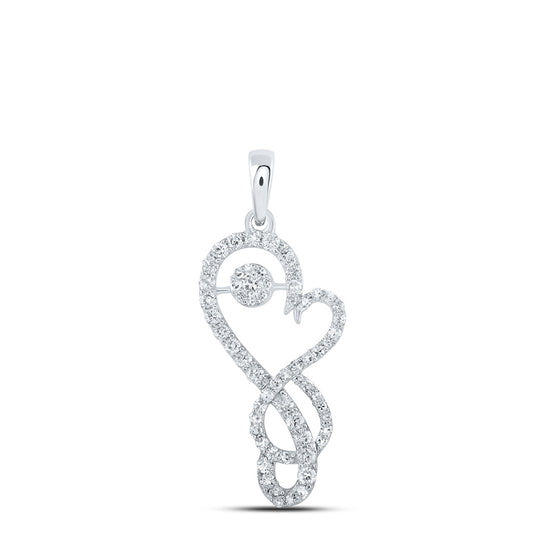 10k White Gold Womens Round Diamond Heart Pendant 1/2 Cttw