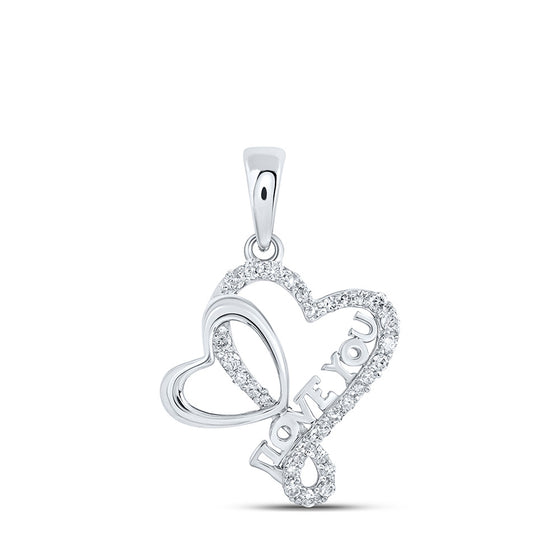 10k White Gold Womens Round Diamond Love You Heart Pendant 1/4 Cttw