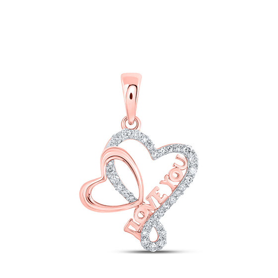 10k Rose Gold Womens Round Diamond Love You Heart Pendant 1/4 Cttw