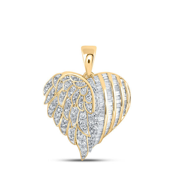 10k Yellow Gold Womens Round Diamond Heart Pendant 7/8 Cttw