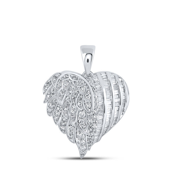 10k White Gold Womens Round Diamond Heart Pendant 7/8 Cttw