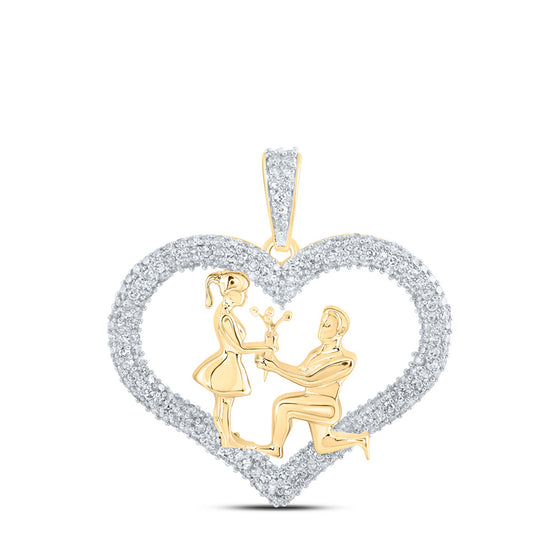 10k Yellow Gold Womens Round Diamond Heart Pendant 7/8 Cttw