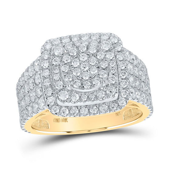 10k Yellow Gold Womens Round Diamond Square Cluster Ring 2-1/2 Cttw