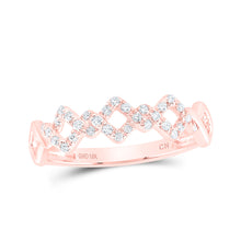  10k Rose Gold Womens Round Diamond Offset Square Stackable Band Ring 1/6 Cttw