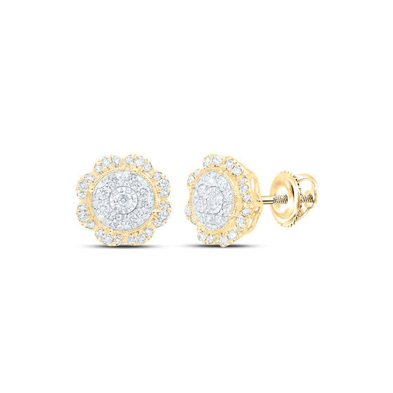 10k Yellow Gold Womens Round Diamond Cluster Earrings 5/8 Cttw