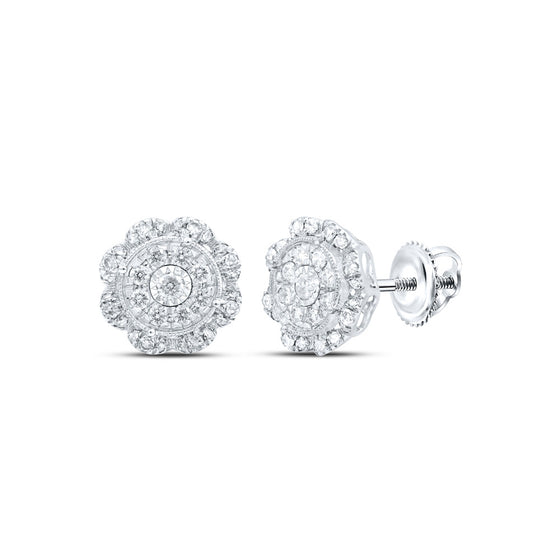 10k White Gold Womens Round Diamond Cluster Earrings 5/8 Cttw