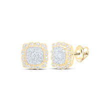  10k Yellow Gold Womens Round Diamond Square Earrings 5/8 Cttw
