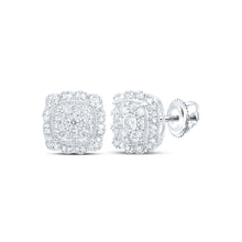  10k White Gold Womens Round Diamond Square Earrings 5/8 Cttw