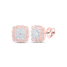  10k Rose Gold Womens Round Diamond Square Earrings 5/8 Cttw