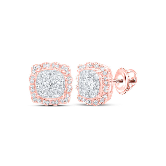 10k Rose Gold Womens Round Diamond Square Earrings 5/8 Cttw
