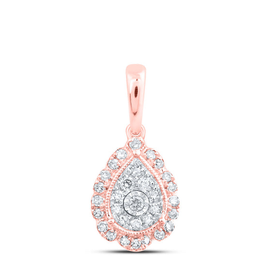 10k Rose Gold Womens Round Diamond Teardrop Pendant 1/5 Cttw
