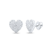  10k White Gold Womens Round Diamond Heart Earrings 1/2 Cttw