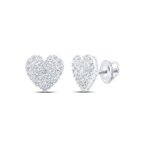 10k White Gold Womens Round Diamond Heart Earrings 1/2 Cttw
