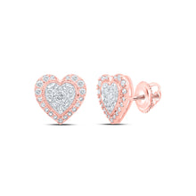  10k Rose Gold Womens Round Diamond Heart Earrings 1/2 Cttw