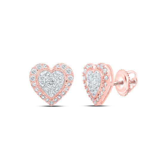 10k Rose Gold Womens Round Diamond Heart Earrings 1/2 Cttw