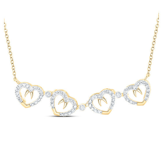 10k Yellow Gold Womens Round Diamond Convertible Heart Necklace 3/8 Cttw