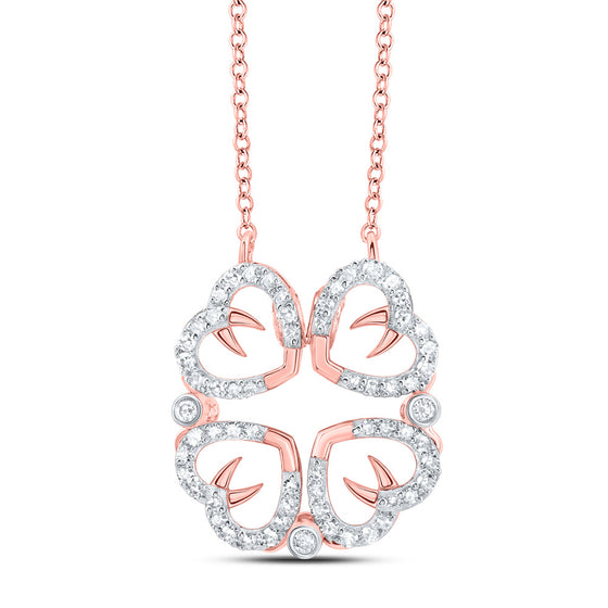 10k Rose Gold Womens Round Diamond Convertible Heart Necklace 3/8 Cttw