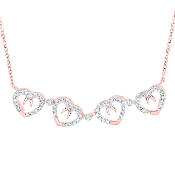 10k Rose Gold Womens Round Diamond Convertible Heart Necklace 3/8 Cttw